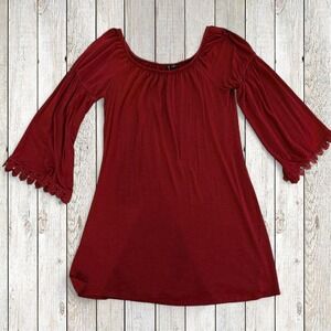 Heart & Soul Red Boho Bell Sleeve Lace Trim Mini Dress Size Medium